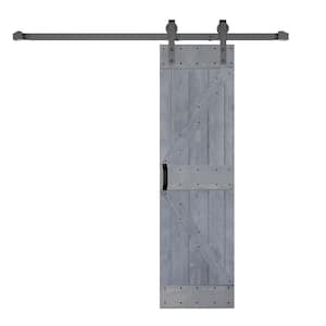 K Style 28 in. x 84 in. Dark Gray Finished Soild Wood Sliding Barn Door with Hardware Kit - Assembly Needed