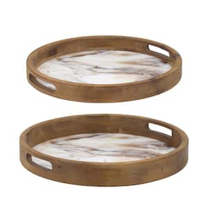 Brown and White Decorative Tray Set of 2