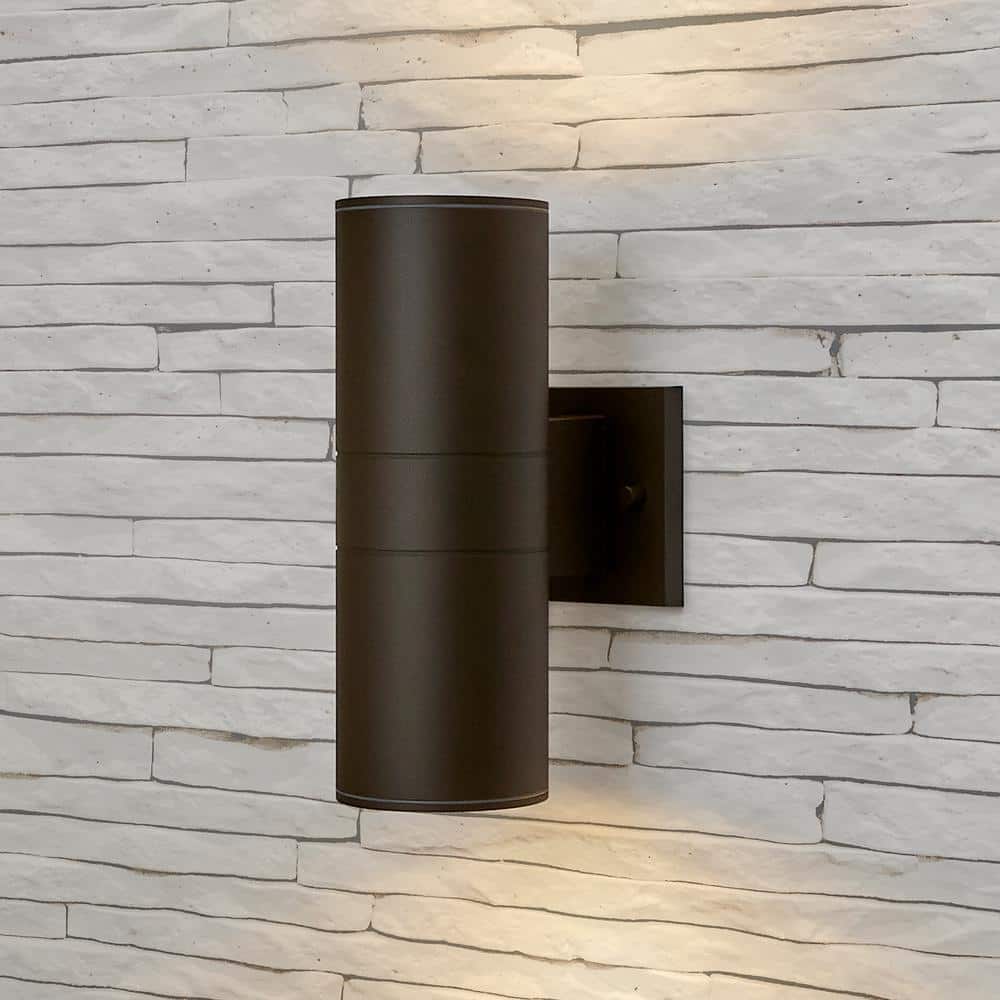 Brown Cylinder LED Outdoor Wall Sconce with Clear Glass