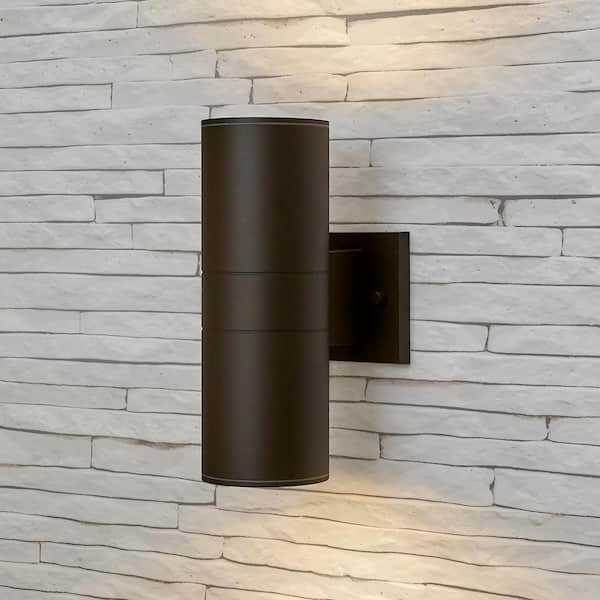 Maxxima Brown LED Outdoor Wall Cylinder Light with Up and Down