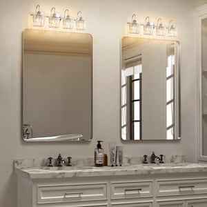 Avenlur 29.5 in. 4-Light Chrome Crystal Dimmable Bathroom Vanity Light Modern Linear Wall Light with Crystal Shades