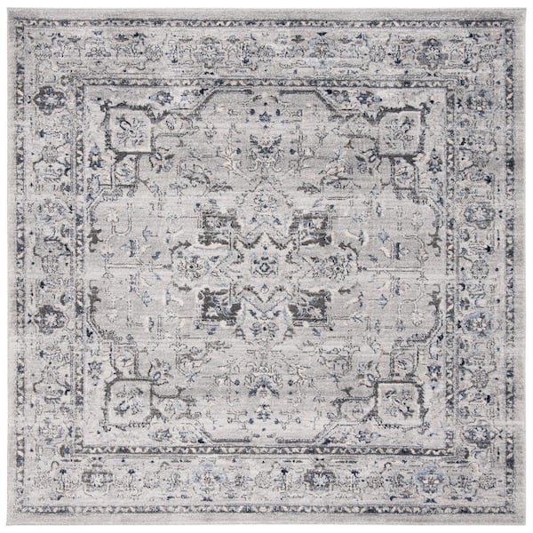 SAFAVIEH Charleston Gray/Dark Gray 7 ft. x 7 ft. Square Distressed Border Area Rug