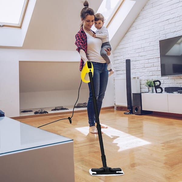 1400-Watt Multipurpose Pressurized Handheld Corded Steam Mop with Accessories Yellow (17-Piece)