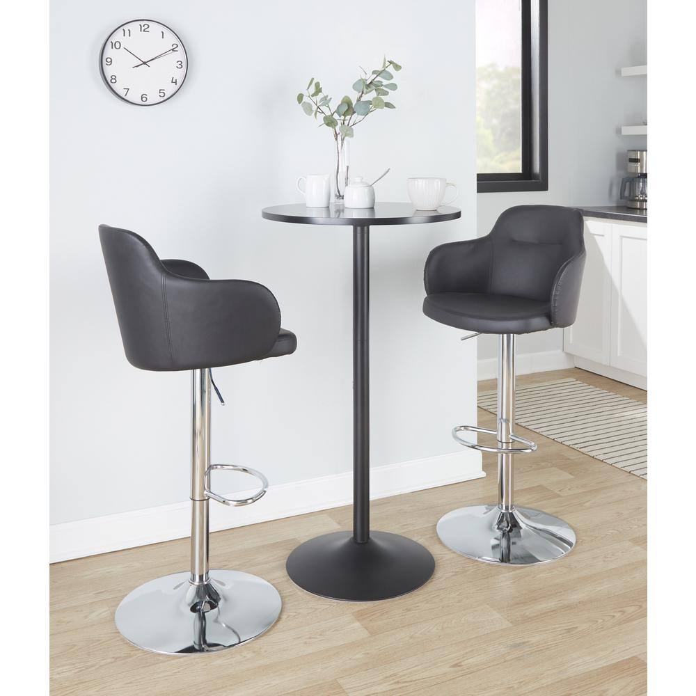 Black Adjustable Swivel Metal Barstool Set with Upholstered Seat