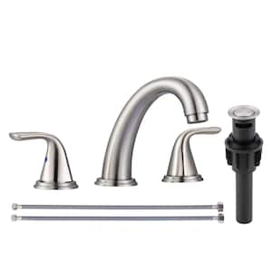 Modern 8 in. Widespread Double-Handle Bathroom Faucet with Drain Kit Included in Brushed Nickel