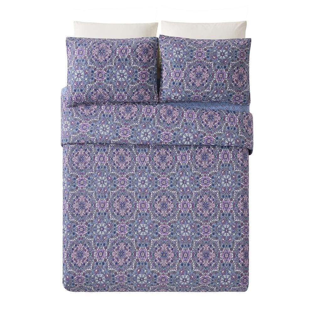 King Size Blue Cotton Reversible Quilt Set