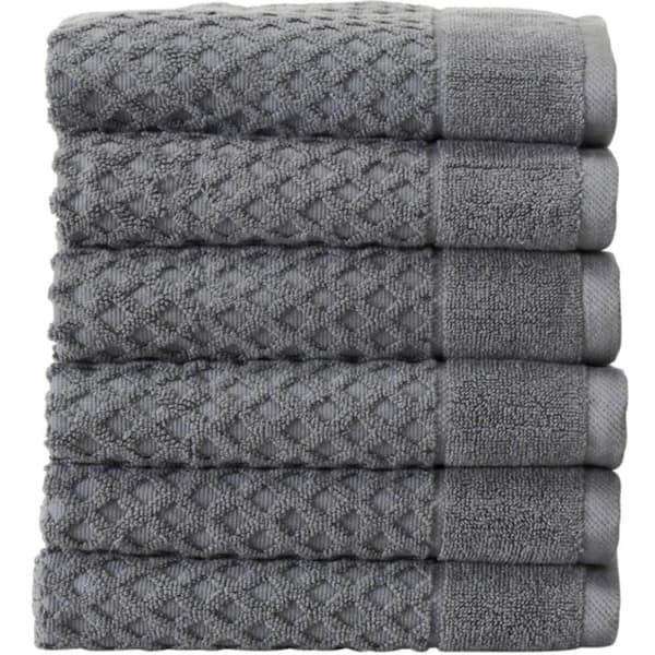 FRESHFOLDS Gray Solid 100% Cotton Premium Hand Towel (Set of 6)