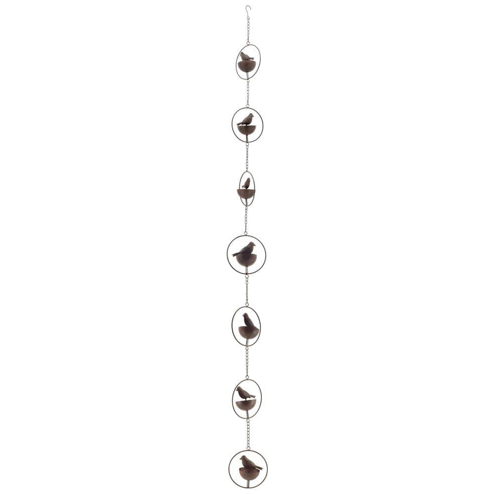Bronze Perched Bird Metal Rain Chain with 7 Cups