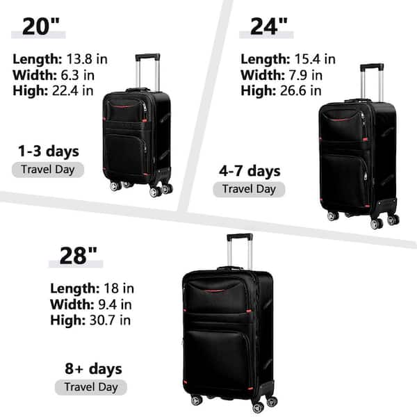 HIKOLAYAE Softside Expandable Luggage Set with TSA Lock and 8-Wheel Spinner  in Elegant Black, 3-Piece P518-TSA-BLK-3 - The Home Depot