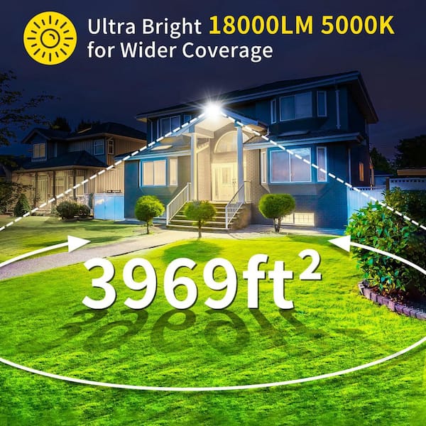 150-Watt Black Plug-In Integrated LED Landscape Flood Light with Dusk to Dawn, IP66 Outdoor Light for Yard and Garage