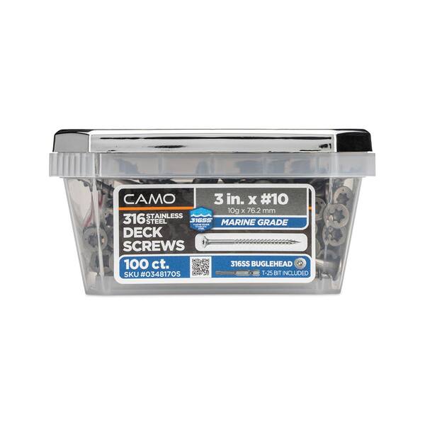 CAMO 3 in. #10 316 Stainless Steel Premium Star Drive Bugle-Head Deck Screws (100-Count)