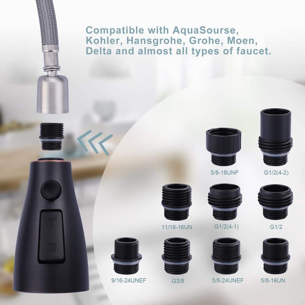 Oil Rubbed Bronze 3-Function Kitchen Faucet Spray Head with 9 Adapters