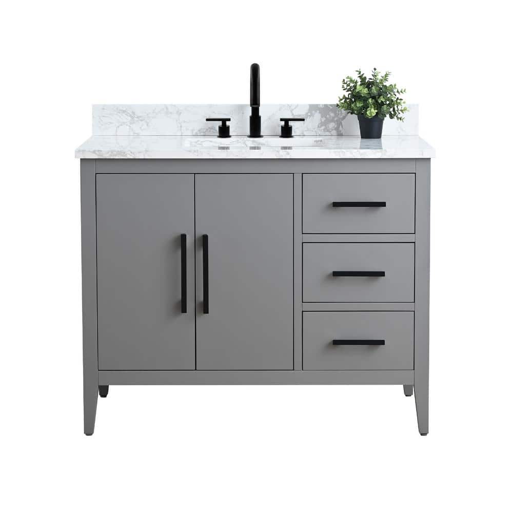 Cashmere Gray 42" Freestanding Bathroom Vanity with Engineered Marble Top