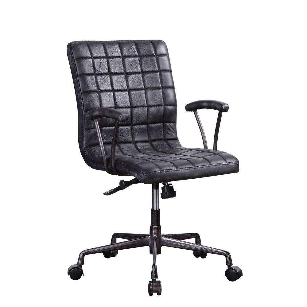 High-Back Black Leather Swivel Executive Chair with Metal Base