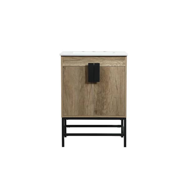 Unbranded Timeless Home 24 in. W x 19 in. D x 33.5 in. H Bath Vanity in Natural Oak with Ivory White Engineered Stone Top