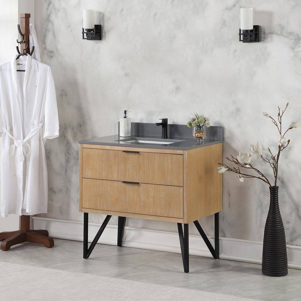 Helios 36" Weathered Pine Single Vanity with Concrete Gray Countertop