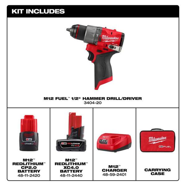 Milwaukee M12 FUEL 12V Lithium-Ion Brushless Cordless 1/2 in MVX3400×2 F40 ドリル
