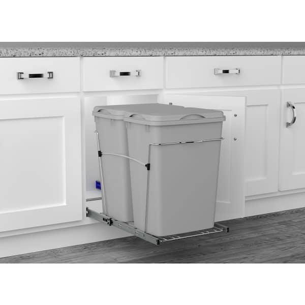 Rev-A-Shelf Chrome Steel Double 35 qt. Gray Waste Pullout with