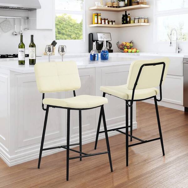 Homy Casa Independence 36.6 in. Cream Upholstered Counter Bar Stool With PU Seat (Set of 2)