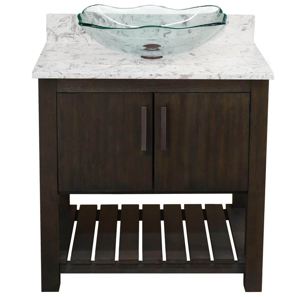 Ocean Breeze 31 in. W x 22 in. D x 31 in. H 1 Clear Sink with ORB Drain Bath Vanity in Cafe with Cafe Mocha Quartz Top price history on PriceWatchPro