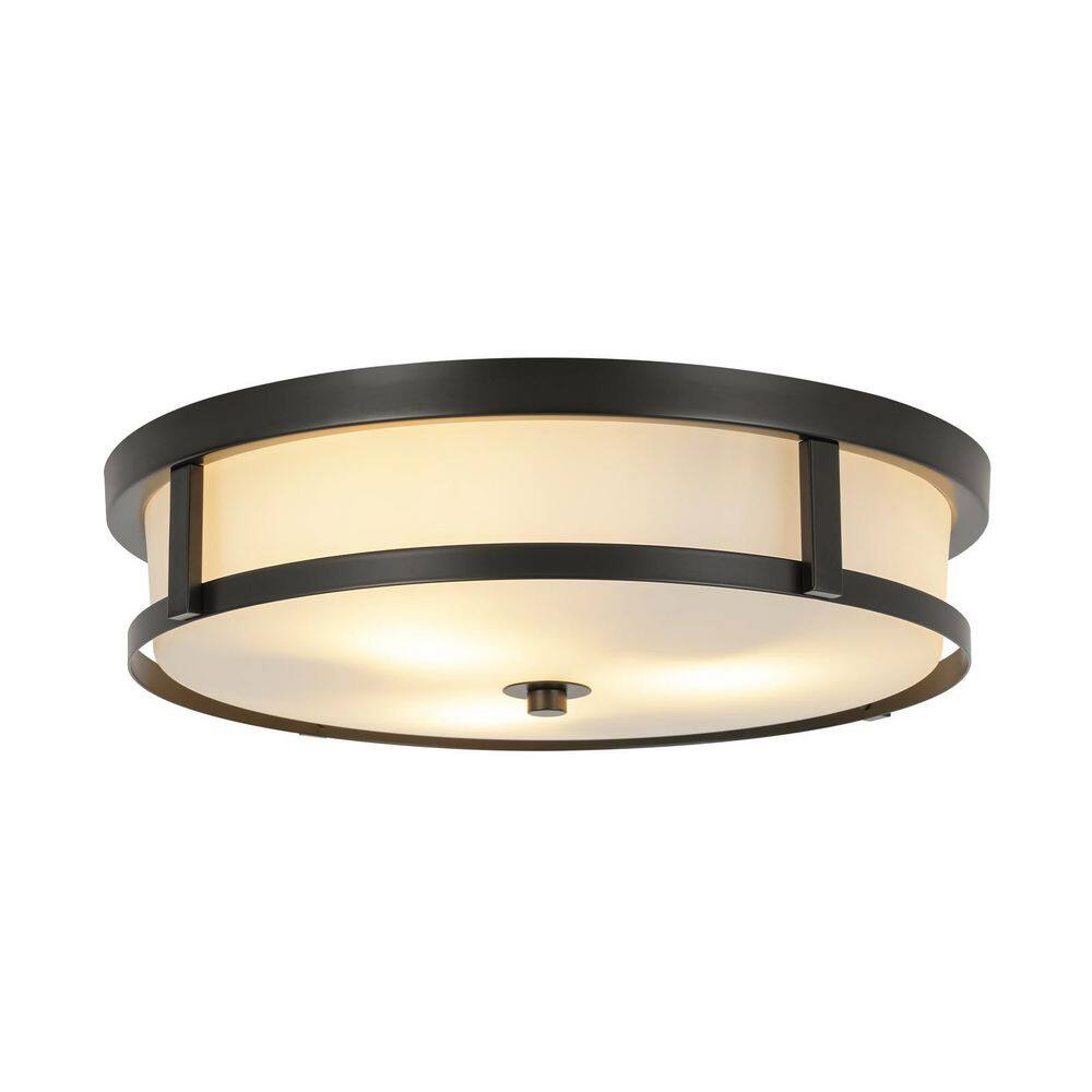 Leon 15.7 in. 3-Light Modern Round Matte Black Glass Flush Mount Ceiling Light for Foyer price history on PriceWatchPro