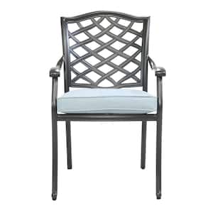 Stylish and Modern Design Aluminum Outdoor Dining Chair with Removable Light Blue Cushions for Outdoor Use (2-Pack)