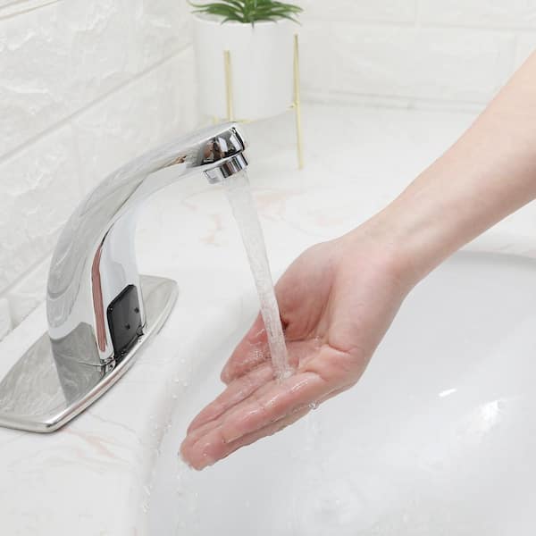 Touchless Automatic Motion Sensor Single Hole Bathroom Faucet with Temperature Control Mixing Valve in Polished Chrome