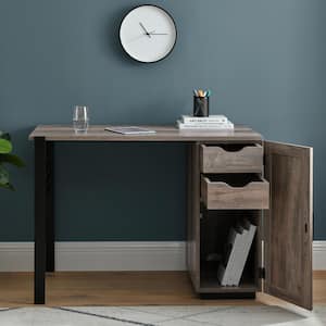 42 in. Rectangular Grey Wash Wood and Metal Modern 2 Drawer Reversible Computer Desk with Chalkboard Door