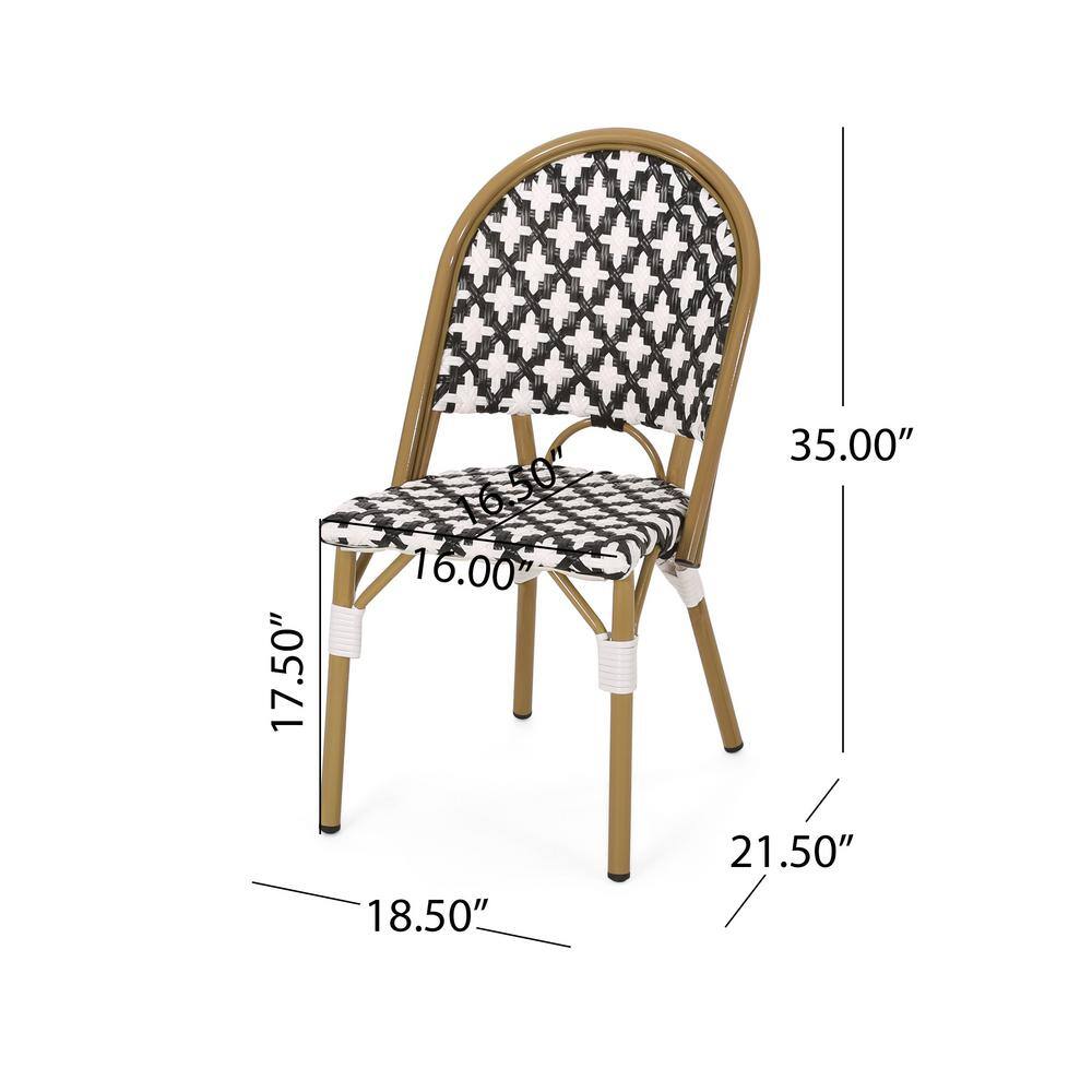 Bamboo Finish Aluminum Bistro Dining Chair Set, Black and White, Set of 4