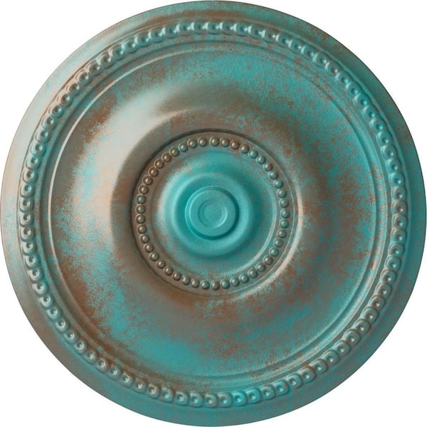 Ekena Millwork 20-5/8 in. x 1-3/8 in. Raynor Urethane Ceiling Medallion (Fits Canopies upto 6 in.), Copper Green Patina