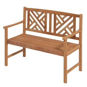 800 lbs. 2-Person Acacia Wood Bench Outdoor Slats Loveseat Chair with Armrest Load Capacity Comfortable Patio Chair