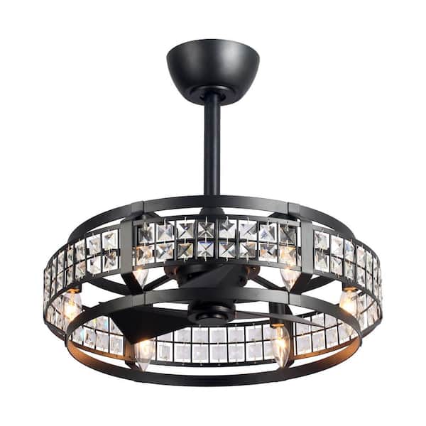 Parrot Uncle 20.5 in. Indoor Black AC Motor Dual Caged Crystal Ceiling Fan with Remote Control and Light Kit