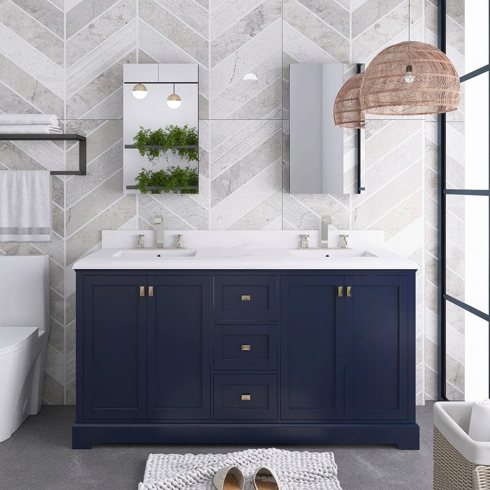 Reviews for JimsMaison 60 in. W x 22 in. D x 41 in. H Double Sink Freestanding Bath Vanity in ...