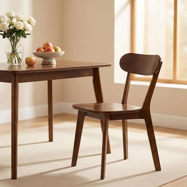 Fervix Mid-Century Modern Walnut Finish Solid Wood Dining Chair with Curved Backrest (1-Pack)