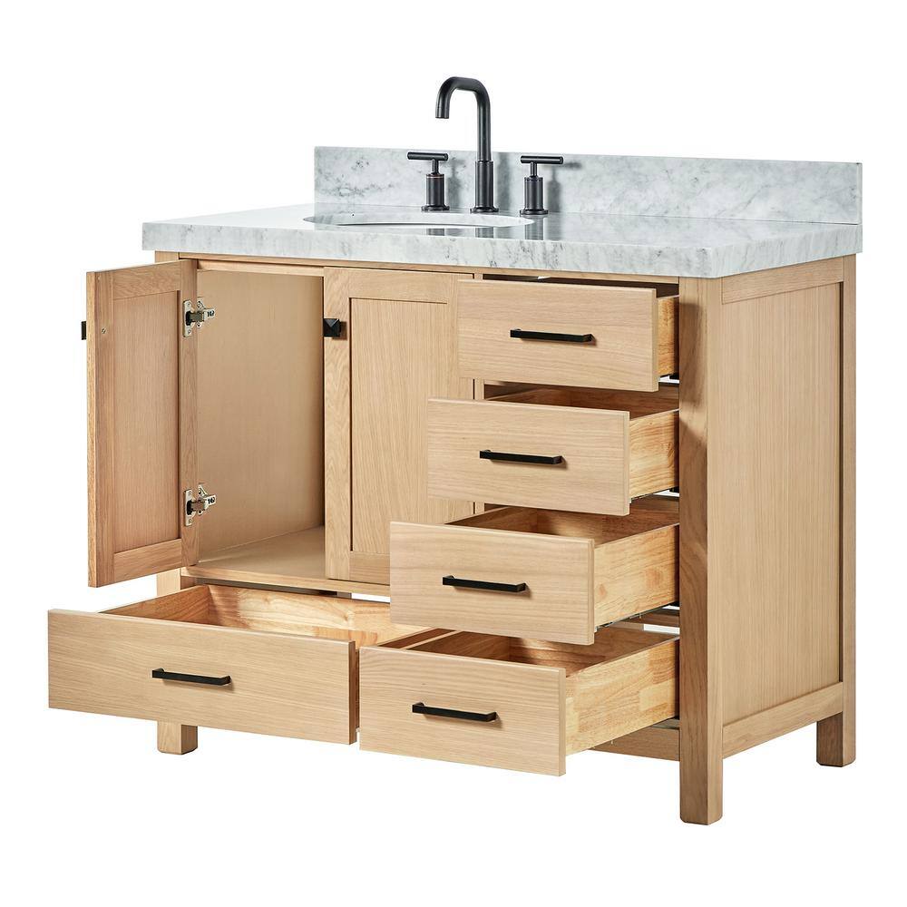 Cambridge 42'' Oak Freestanding Vanity with Carrara Marble Top