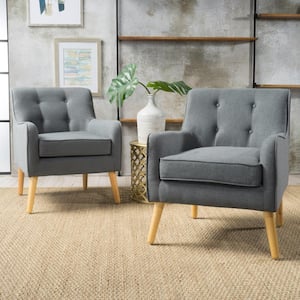 Felicity Mid-Century Modern Button Back Charcoal Fabric Armchairs (Set of 2)