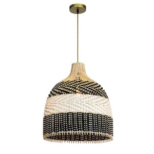 Ava 1-Light Brass Coastal Rattan Pendant Light in Modern Ceiling Light for Kitchen Handmade Dome Shape Shade