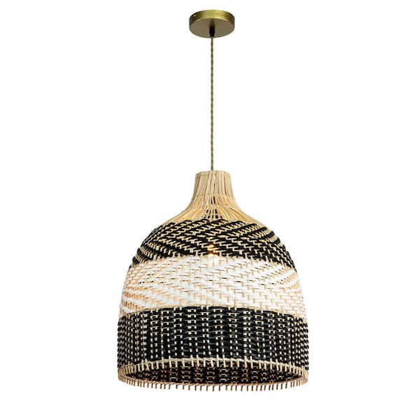 ELE Light & Decor Ava 1-Light Brass Coastal Rattan Pendant Light in Modern Ceiling Light for Kitchen Handmade Dome Shape Shade