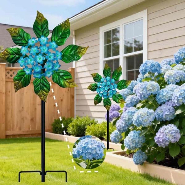 47 in. H Blue Metal Solar Glow Garden Wind Spinner Outdoor
