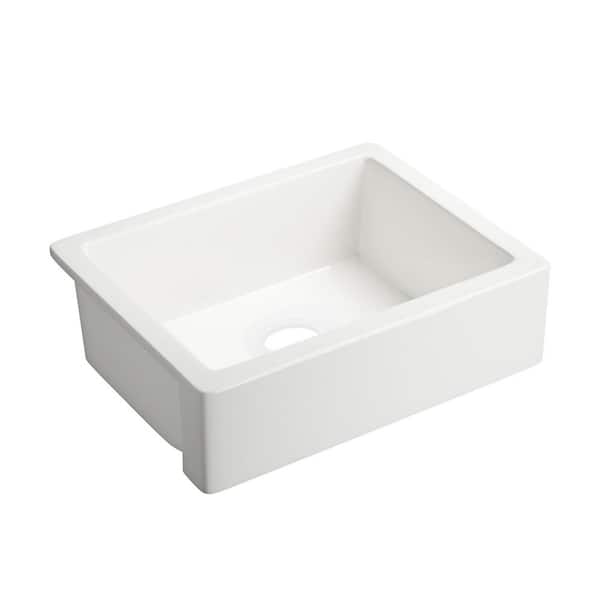 FUNKOL 24 in. Undermount Ceramic 1-Compartment Commercial Kitchen Sink in White