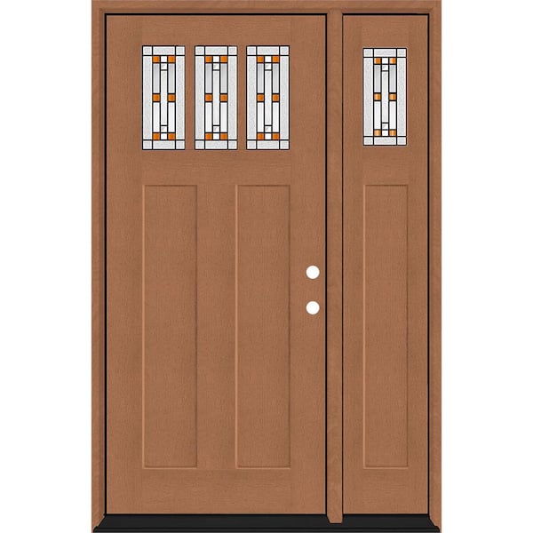 Steves & Sons Regency 51 in. x 80 in. 3Lite Amberton Deco Glass LHIS AutumnWh Stain Fir Grain Fiberglass Prehung Front Door w/12in.SL