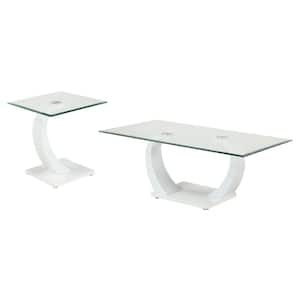 Tafthall 2-Piece 50 in. Glossy White Rectangle Glass Coffee Table Set