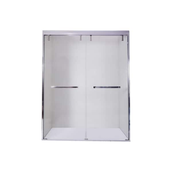 48 in. W x 72 in. H Double Sliding Semi-Frameless Shower Door in Brushed Nickel Finish with Tempered Glass