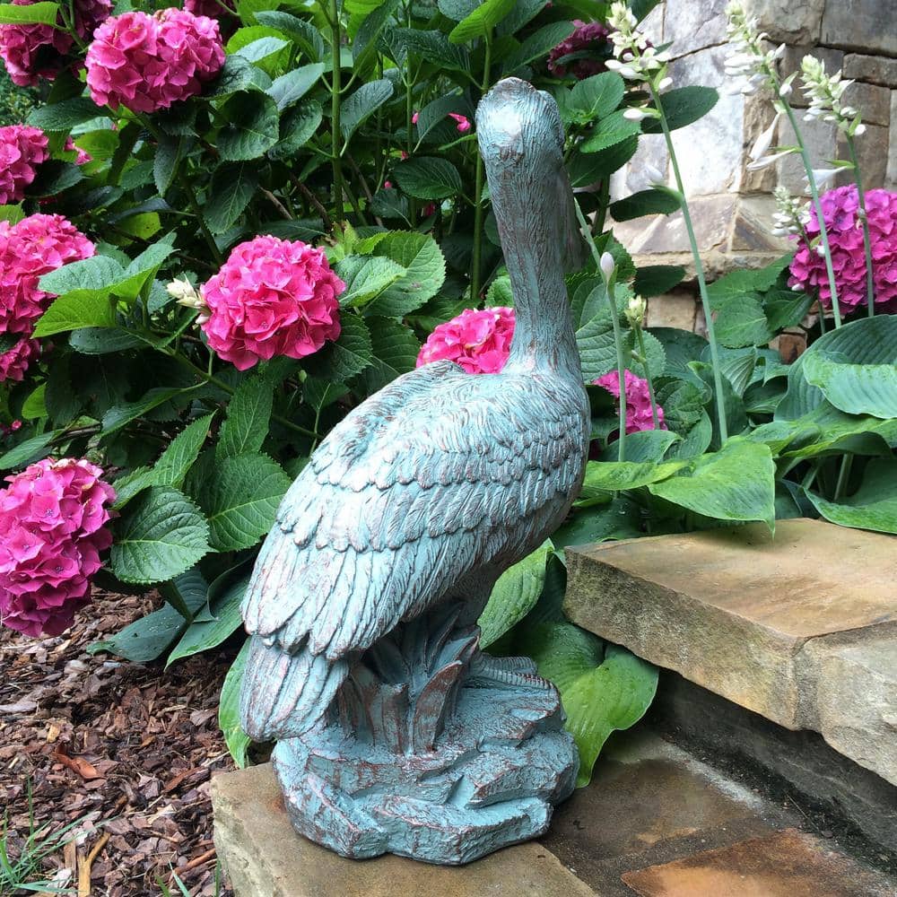 20" Bronze Patina Pelican Nautical Garden Statue