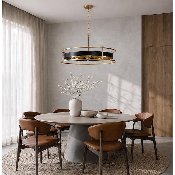 Zevni Modern Farmhouse 31.6 in. W 8-Light Black and Gold