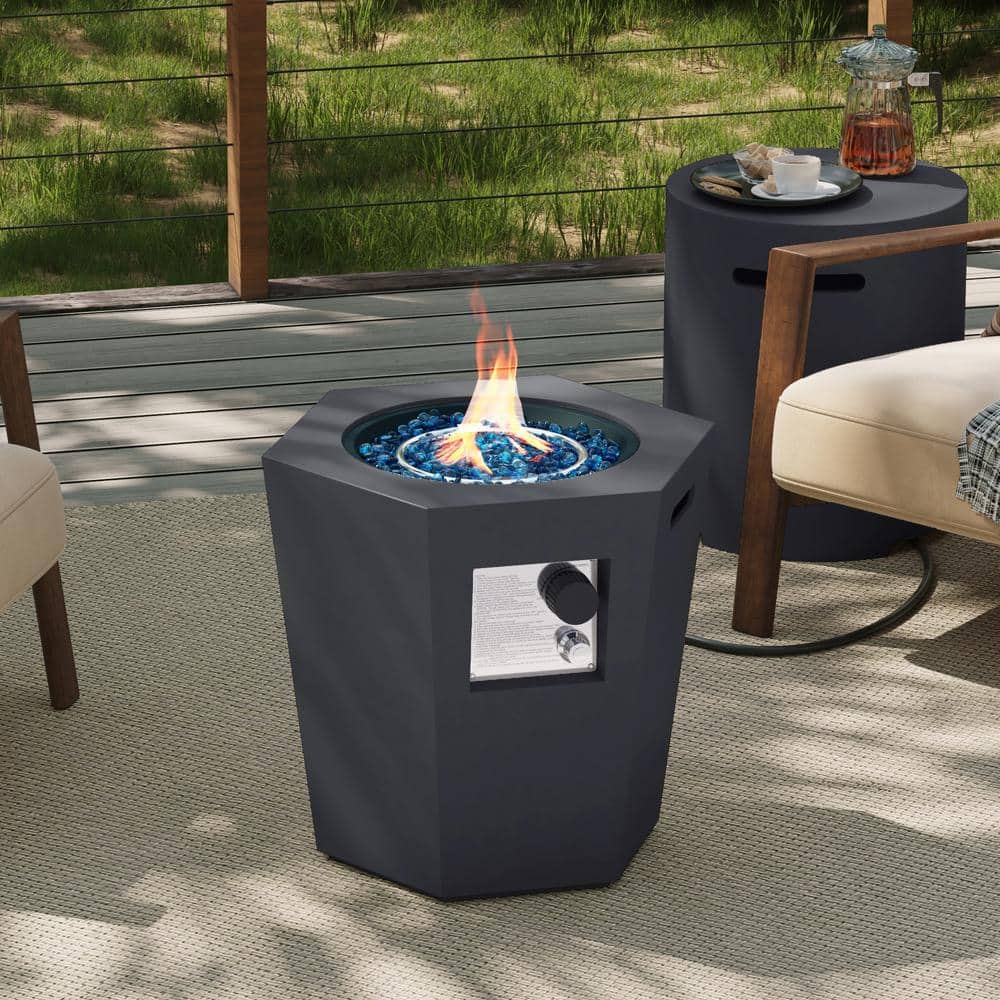 24 in. x 22 in. 40000 BTU Hexagon Concrete Outdoor Propane Gas Fire Pit Table with Propane Tank Cover in Dark Gray -  UPHA, 24MGO-6BX-DK