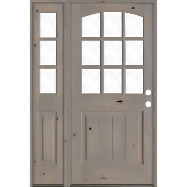 Krosswood Doors 50 in. x 80 in. Knotty Alder Left-Hand/Inswing 9-Lite Clear Glass Grey Stain Wood Prehung Front Door with Left Sidelite