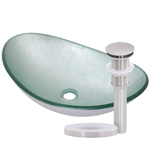 Argento Oval Glass Vessel Sink in Foiled Silver with Drain in Brushed Nickel