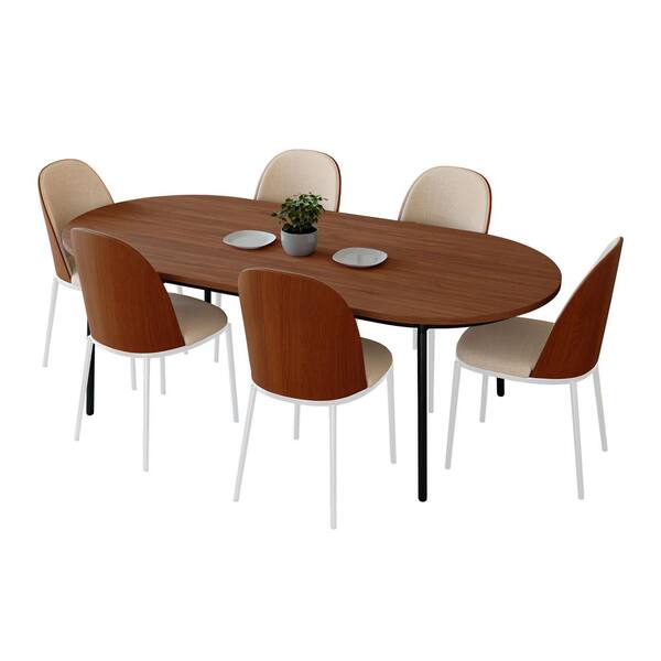 Leisuremod Tule 7 Piece Dining Set with 6 Leather Seat Dining Chair in