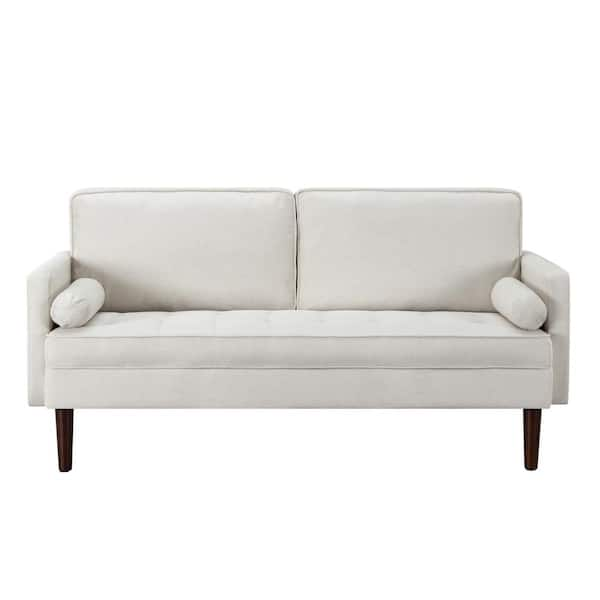 65 in. W Square Arm Polyester Modern Straight Sofa in White